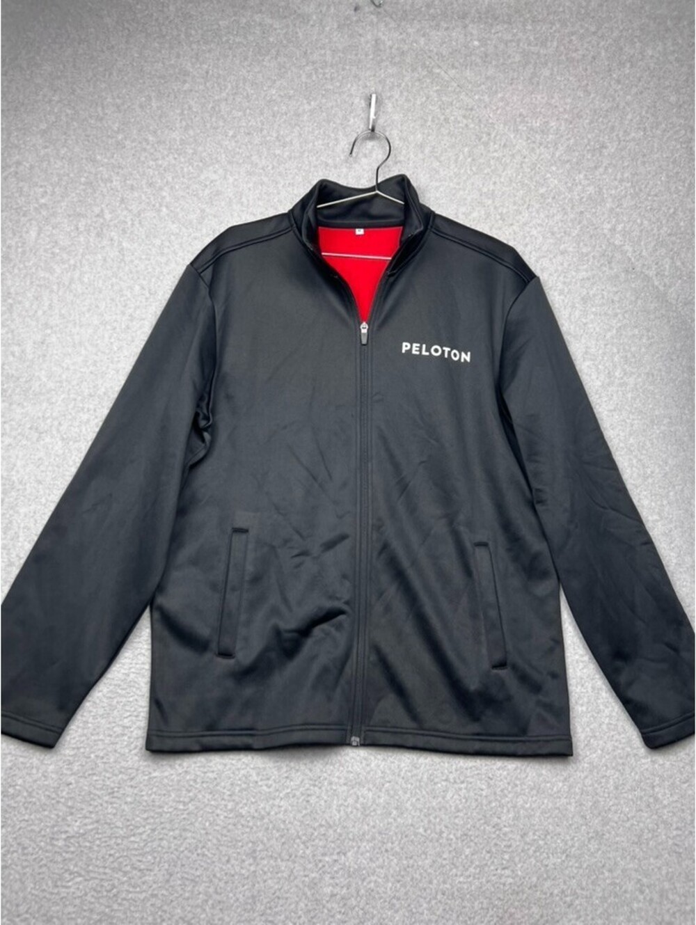 Peloton Jacket Mens Medium M Black Red Mock Neck Full Zip Track Athletic Cycling